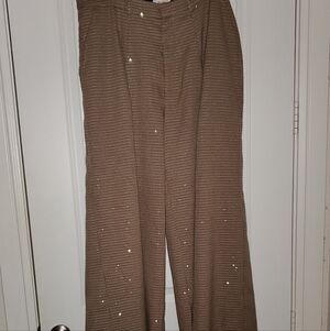 Maeve 18W, Plaid, Rhinestone, Anthropologie Tan Wide Leg Pants